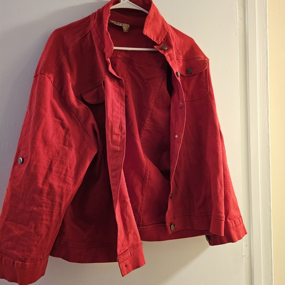 Red Button-Up Women's Jacket - Picture 2 of 3